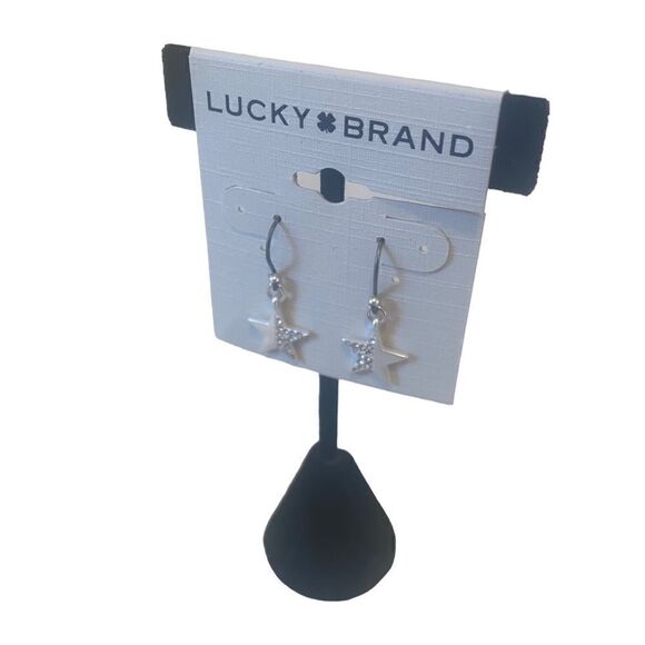 Mini Pave Silver Star Drop Earrings - Picture 4 of 6